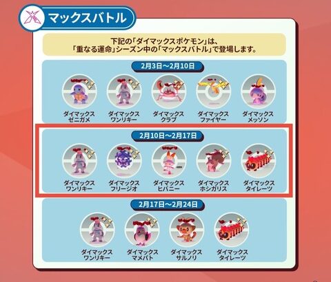 【ポケモンGO】今週の「マックスバトル」発生ポケモン